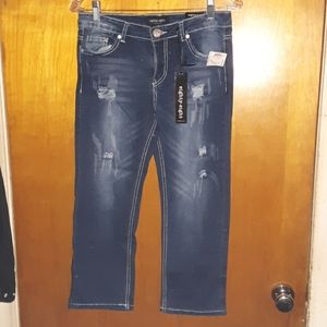 EIGHTY*EIGHT DISTRESSED DENIM CAPRIS